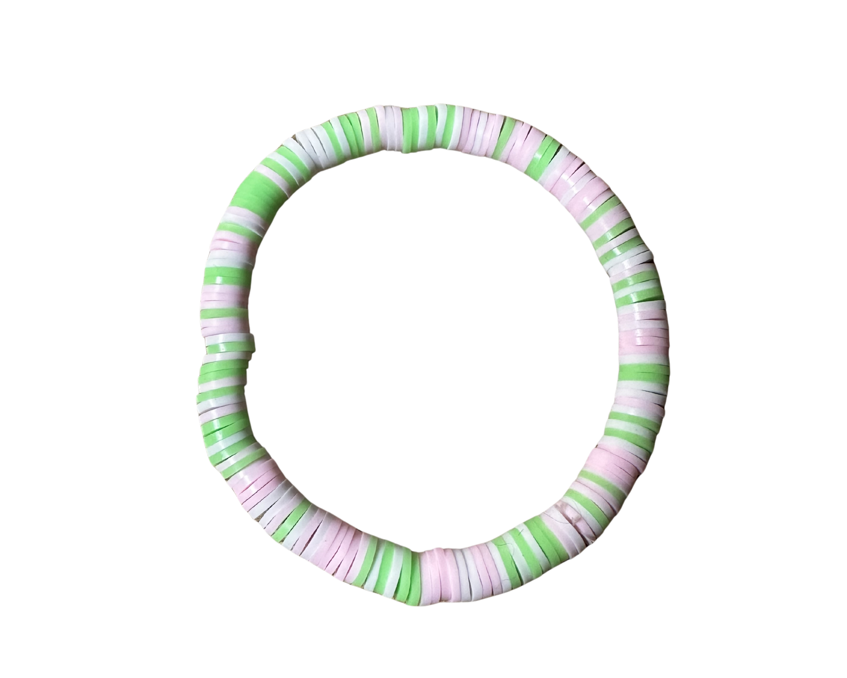 Strawberry Mint Beaded Bracelet – Handmade Pink and Green Heishi Jewelry for Fresh Spring and Summer Style